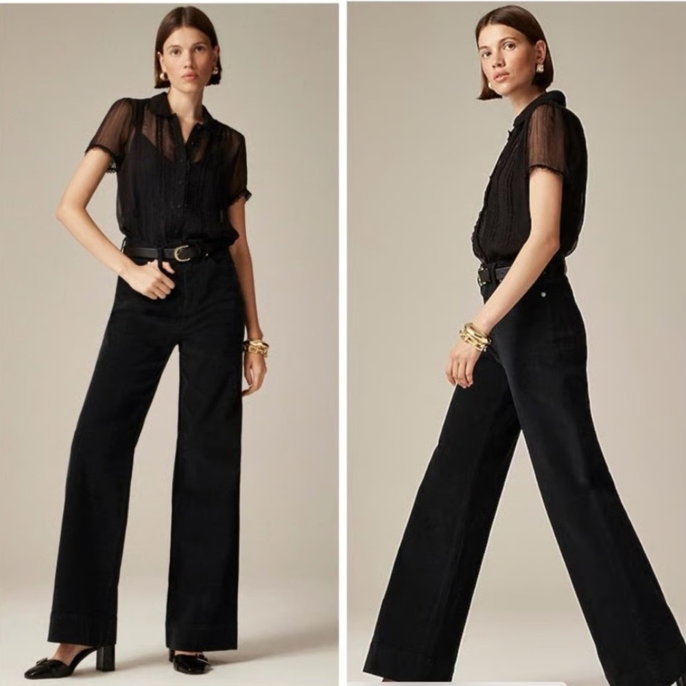 NWT J. Crew Black High Waisted Wide Leg Corduroy Trousers Size 24